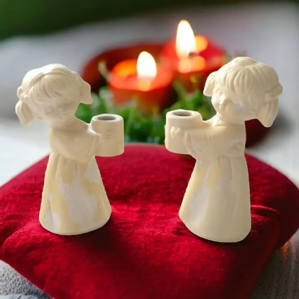 Cherub Girl Taper Candle Holders Kitschy Patina Tapers Japan Colonial Candle Vtg